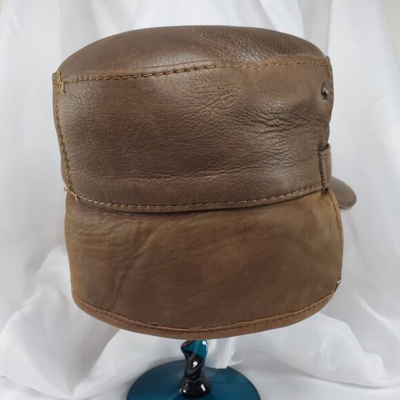 Ricardo BH Brown Leather Aviator Hat With Faux Fur Lining Elmer Fudd Ear flaps - Picture 6 of 16